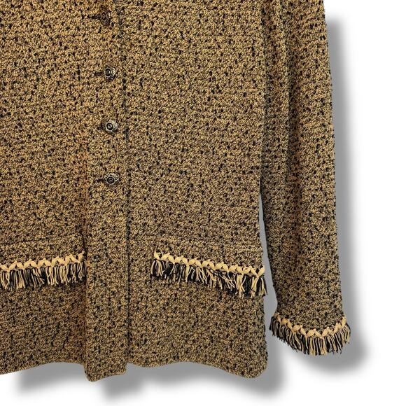 St John Collection Womens Tweed Blazer Jacket Fringe Trim Gold Tan Black Size 16 - Picture 6 of 11